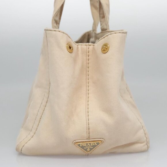 PRADA Canapa MM Hand Bag Canvas Beige Gold Auth bs23301 - Picture 5 of 16